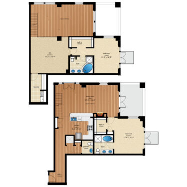 Rendering of the ParkAve floor plan with 2 bedroom[s] and 2.5 bathroom[s] at Premier Lofts