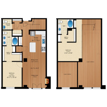 Rendering of the Wazee floor plan with 2 bedroom[s] and 2.5 bathroom[s] at Premier Lofts
