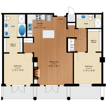 Rendering of the Market !! floor plan with 2 bedroom[s] and 2 bathroom[s] at Premier Lofts