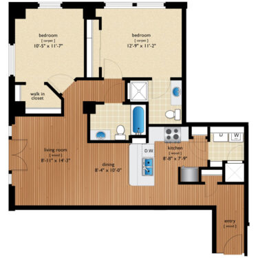 Rendering of the Speer floor plan with 2 bedroom[s] and 2 bathroom[s] at Premier Lofts
