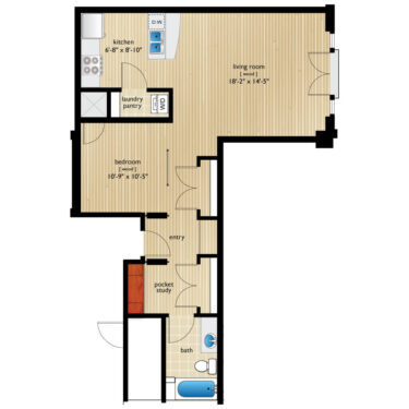 Rendering of the Delaware floor plan with 1 bedroom[s] and 1 bathroom[s] at Premier Lofts
