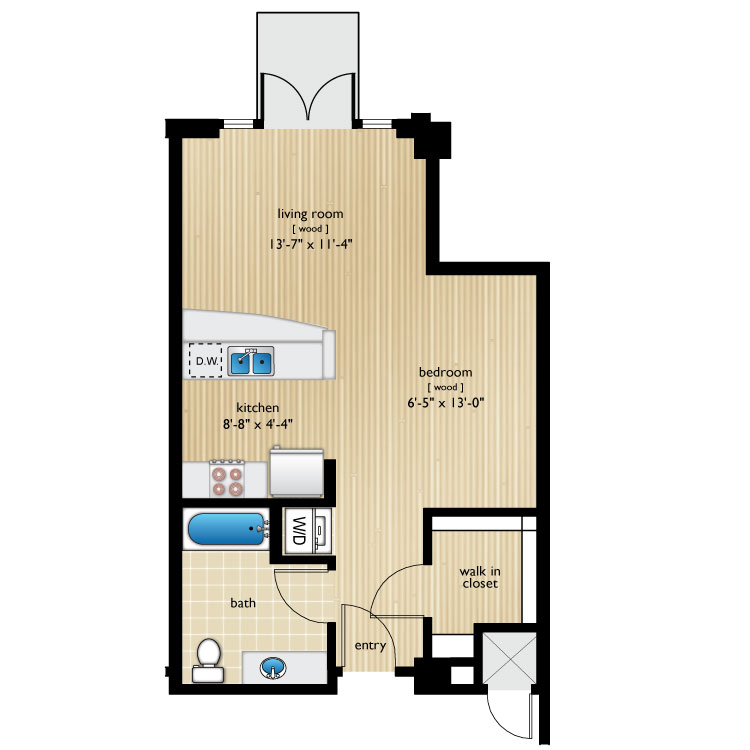 Rendering of the Acoma floor plan with 1 bedroom[s] and 1 bathroom[s] at Premier Lofts