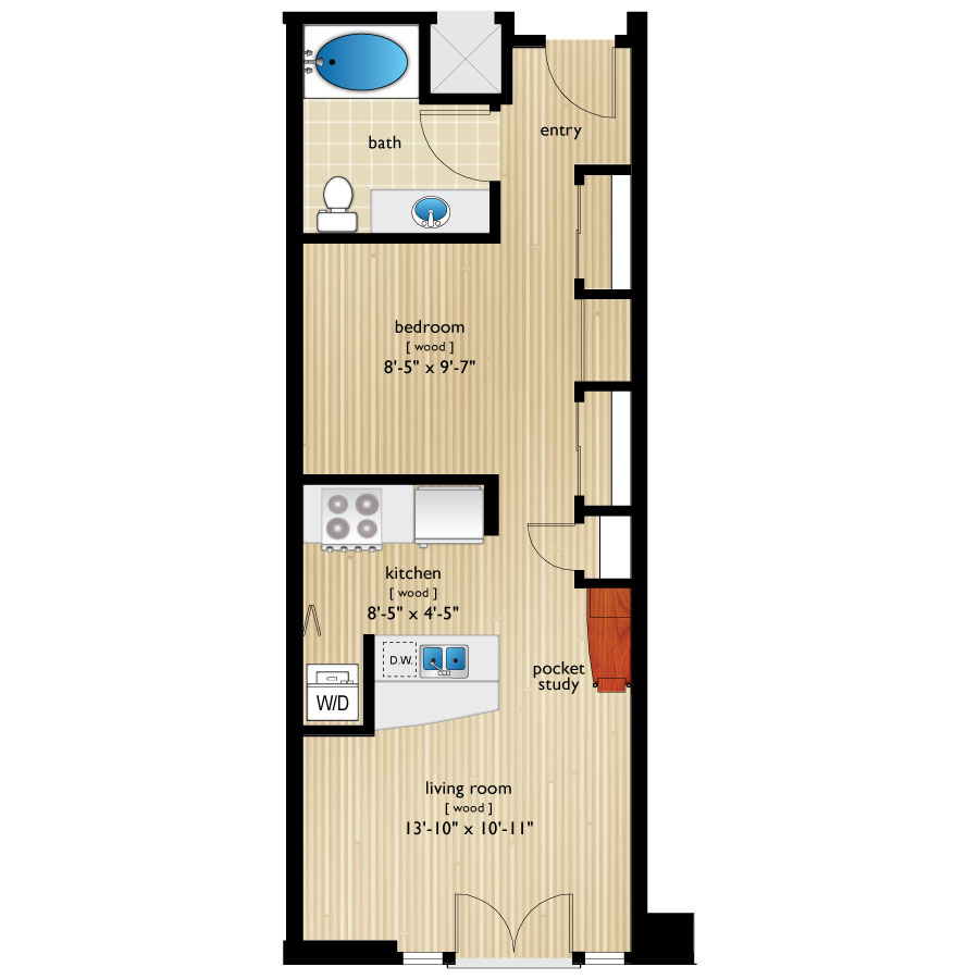 Rendering of the Elati II floor plan with 1 bedroom[s] and 1 bathroom[s] at Premier Lofts